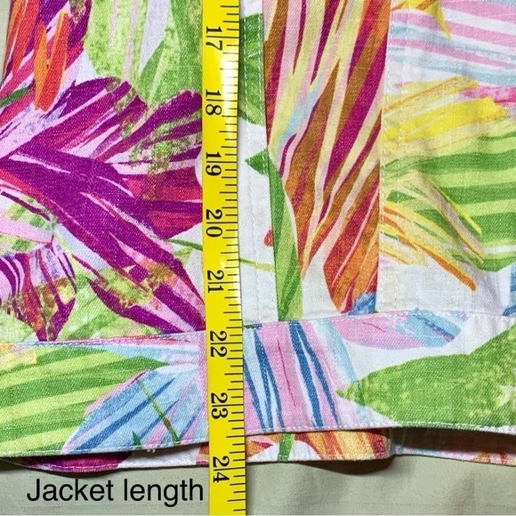 🐠 Chicos Tropical Floral Linen Blend Jacket, Pre-Owned, Size 3 (16) 🌺 - Picture 6 of 12